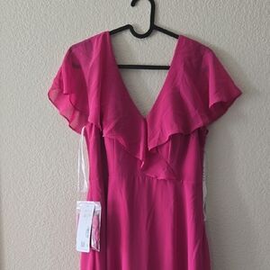 Azazie Pink Maxi Dress with Flutter Sleeves